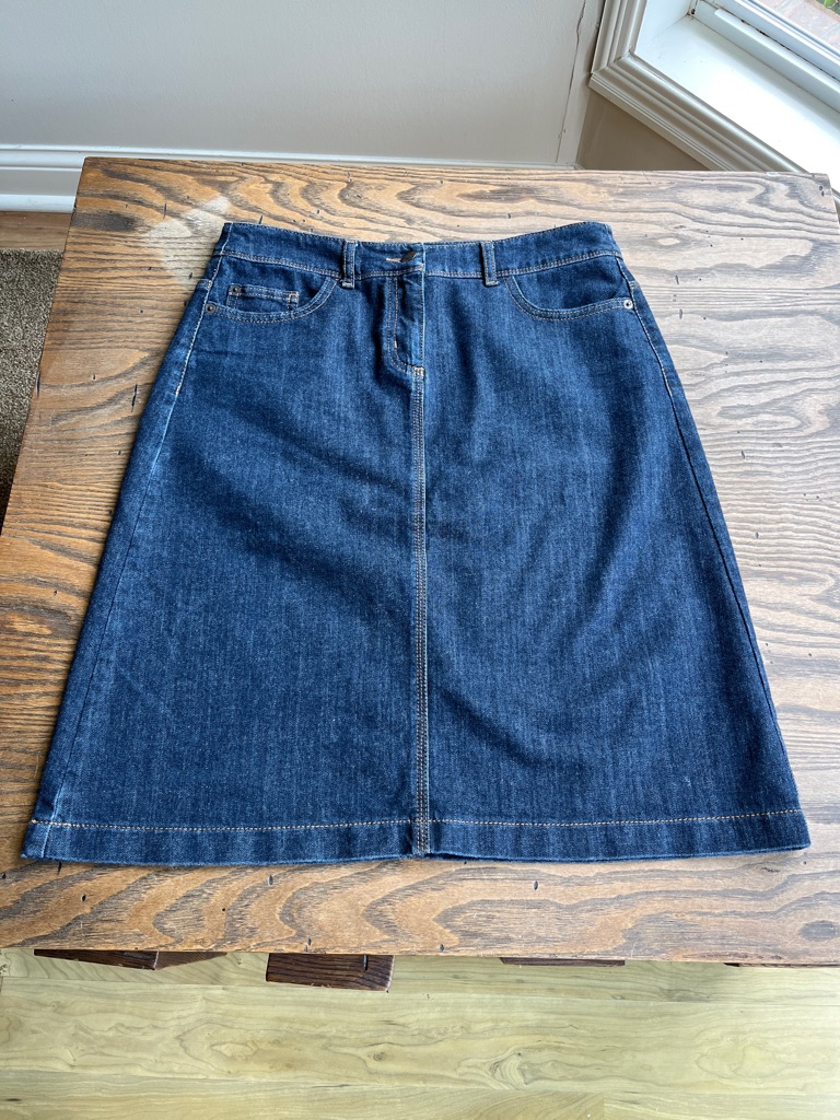 Boden Dark Blue Denim Cotton Stretch A-Line Skirt Size 8